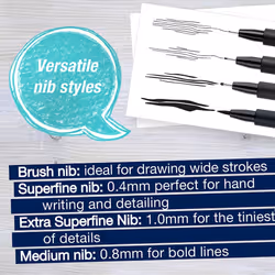 Faber-Castell Pitt Artist Pens Essential Set - 4 Black Markers  Variety of Nibs