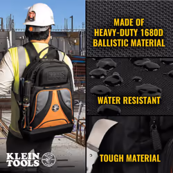 Klein Tools 55421BP-14 Tool Bag Backpack  Heavy Duty Tradesman Pro Tool Organizer / Tool Carrier with 39 Pockets and Molded Base