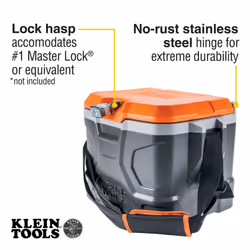 Klein Tools 55600 Work Cooler  17-Quart Lunch Box Holds 18 Cans  Keeps Cool 30 Hours  Seats 300 Lb  Tradesman Pro Tough Box