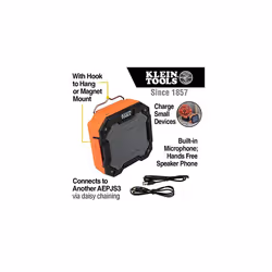 Klein Tools AEPJS3 Bluetooth 4.2 Speaker, Wireless Portable Jobsite Speaker Plays Audio and Charges Smart Phones, with Magnet and Hook
