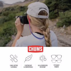 Chums Switchback Safety Eyewear Retainer - Lightweight & UV Resistant Silicone Sunglasses Strap for Men & Women - Black/Smoke