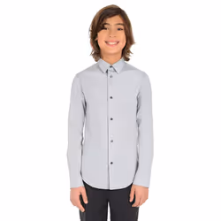 Calvin Klein Boys' Long Sleeve Sateen Dress Shirt  Button-down Style W