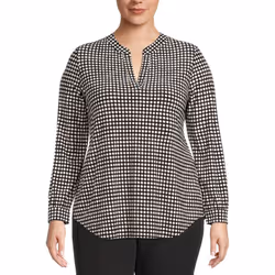 Anne Klein Women's Plus Size Printed ITY Split Neck Tunic Black 1X