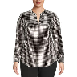 Anne Klein Women's Plus Size Printed ITY Split Neck Tunic  Black  1X