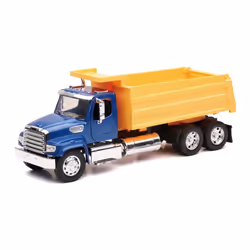 New-Ray Freightliner 114SD Dump Truck Blue and Yellow Long Haul Trucker Series 1/32 Diecast Model NR11003