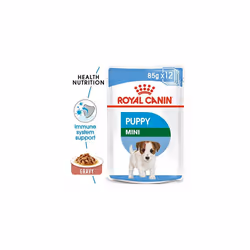 ROYAL CANIN Mini Puppy Wet Dog Food in Gravy Pack 12 x 85g. and Healthy Calming Treats for Puppy and Donut Plush Squeaky Puppy Toy