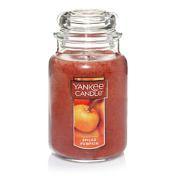Yankee Candle Spiced Pumpkin Scented  Classic 22oz Large Jar Single Wick Aromatherapy Candle  Over 110 Hours of Burn Time  Apothecary Jar Fall Candle