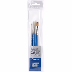 Winsor & Newton Cotman Short Handle Brushes, Set of 4 for Watercolour Paint, Wood, Transparent, 4-er Set