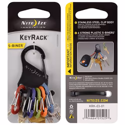 Nite Ize KeyRack, Key carabin, Black, Multicolour, Plastic, Stainless steel, 30.3 mm, 72.5 mm, 20 g