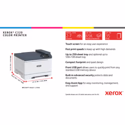 Xerox C320 A4 33ppm Wireless Duplex Printer PS3 PCL5e/6 2 Trays Total 251 Sheets - Additional view 6