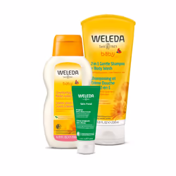 Weleda Baby Calendula 2-in-1 Shampoo, Body Wash, Comforting Lotion & Skin Food - 3-Piece Set - 6.8 Fluid Ounces Each, Vegan, ...