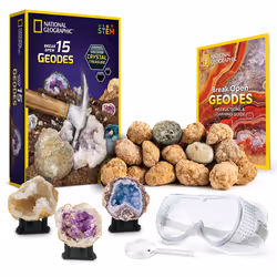 - Break Open 15 Premium Geodes â Includes Goggles, Detailed Learning Guide & 3 Display Stands - Great Stem Science Gift for ...