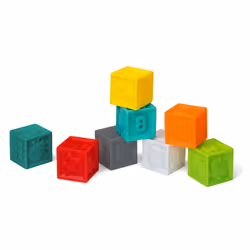 Infantino Squeeze and Stack Block Set - Colorful Textured Soft Blocks, Includes Numbers, Animals and Shapes, Ages 6 Months +