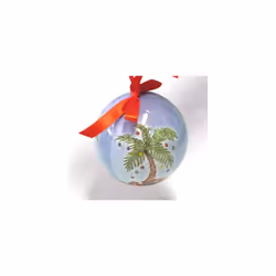 Palm Tree Ball Christmas Ornament, Palm Tree Decorated with Ornaments and Gifts Underneath