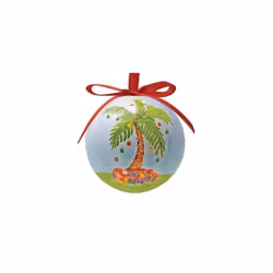 Palm Tree Ball Christmas Ornament, Palm Tree Decorated with Ornaments and Gifts Underneath