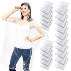 Juvale 20 Pack Disposable Rain Ponchos for Adults - Emergency Ponchos with Hood Family Pack  Individually Wrapped Raincoats  Clear Plastic for Rain an