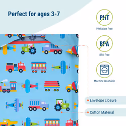 Wildkin Kids Nap Mat Cover - Soft  Sewn-in Flap  Durable & Fits 1.5"""" Vinyl Sleep Mats - Trains  Planes & Trucks