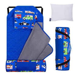 Wildkin Kids Modern Nap Mat with Reusable Pillow for Boys & Girls  Perfect for Elementary Sleeping Mat  Features Elastic Corner Straps  Soft Cotton Bl