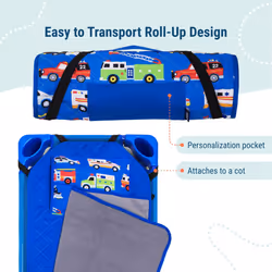 Wildkin Kids Modern Nap Mat with Reusable Pillow for Boys & Girls  Perfect for Elementary Sleeping Mat  Features Elastic Corner Straps  Soft Cotton Bl