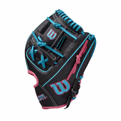 Wilson Winter 2024 A2000 1786SS 11.5"""" Infield Baseball Glove - Black/Teal/Pink  Right Hand Throw