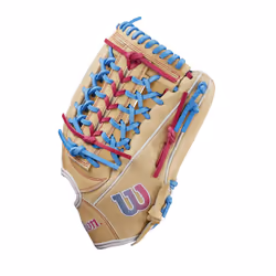 Wilson Winter 2024 A2000 T125 12.5"""" Outfield Fastpitch Glove - Blonde/Blue/Flamingo  Right Hand Throw