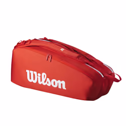 WILSON 2025 Super Tour Red Tennis Racket Bag - Red/White Holds up to 6 Rackets