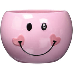 Pink Smiley Happy Face Candy Dish/Planter with Heart