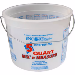Encore Plastics 5166 Mix 'N Measure Ringfree Plastic Pail with Wire Handle 5-Quart