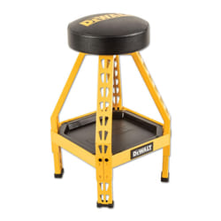 DEWALT Heavy-Duty Metal Stool for Garage and Shop  360 Swivel Seat  Storage Tray  Padded Rip-Resistant Seat  Steel Frame  Industrial Powder Coating