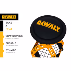 DEWALT Heavy-Duty Metal Rolling Stool for Shop or Garage  Padded 360-degree Swivel Seat  Durable Steel Frame  Adjustable