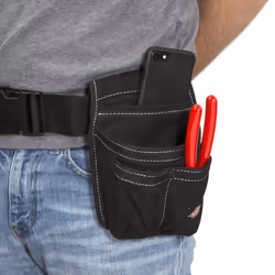 Dickies Storage Pouch for Tool and Work Belts  4 Pockets  Cushioned Slip Pocket  Durable Canvas  Snap-Back Compatible with 3-inch Belts  Black