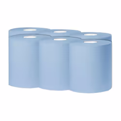 2WORK 1-Ply Centrefeed Roll 300 m, Blue, Pack of 6