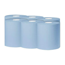 2WORK 1-Ply Centrefeed Roll 300 m, Blue, Pack of 6