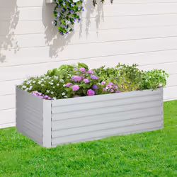 Outsunny Galvanised Steel Outdoor Raised Bed w/ Reinforced Rods, Light Grey