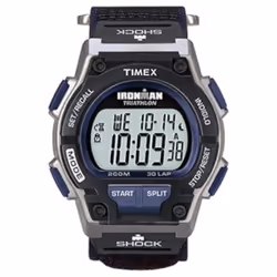 Timex Men's T5K198 Ironman Endure 30 Shock Full-Size Black/Silver-Tone/Blue Fast Wrap Watch