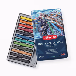 Derwent Inktense Blocks 12 Tin  Set of 12  8mm Block  Soft Texture  Wa