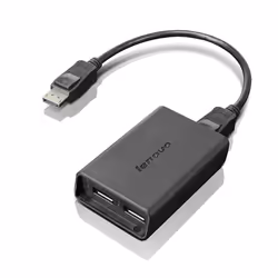 Lenovo DisplayPort to Dual-DisplayPort Monitor Cable, USB A, USB A, Male, Female, Black, Male/Female