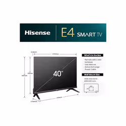 Hisense 40 Inch Smart TV 40E4NTUK - FHD Resolution, Natural Colour Enhancer, DTS Virtual:X & Dolby Audio, AI Sports Mode, VIDAA OS (2024 Model)