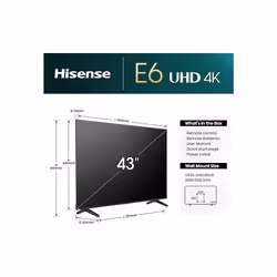 Hisense 43 Inch 4K Smart TV 43E6NTUK - Dolby Vision, Game Mode,2024 Model