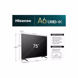 Hisense 75 Inch 4K Smart TV 75A6NTUK,Dolby Vision, Game,Mode 2024 Model