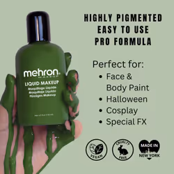 Mehron Makeup Liquid Makeup  Face Paint and Body Paint 45 oz (133 ml) (gREEN)