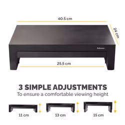 Fellowes Computer Monitor Stand with 3 Height Adjustments - Designer Suites Monitor Riser with Storage Tray - Ergonomic Adjustable Monitor Stand for Computers - Max Weight 18KG/Max Size 21" - Black/Pearl - Additional view 4