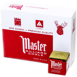 Master Billiard Pool Chalk  Pack of 12 Cubes  Gold  with Protective Box - Professional Billiards Chalk for Smooth  Even Coating on Cue Tip - Pool Tabl