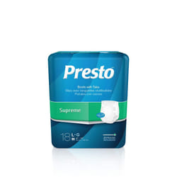 Presto Supreme Full Fit Incontinence Diapers/Briefs for Women and Men - Adult Diapers  Disposable  Large 45"""" - 58"""" Waist  72/Case (4 Bags of 18)