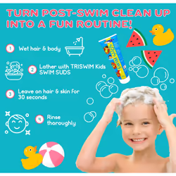TRISWIM Kids SWIM SUDS Natural Tear-Free 2-in-1 Shampoo and Body Wash | Gently Removes Chlorine & Saltwater | Ensuring a Delightful Post-Swim Routine