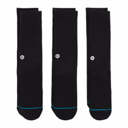 Stance Icon 3 Pack, Crew socks, Black, Adult, Elastane, Nylon, Polyester, 3 pair(s)
