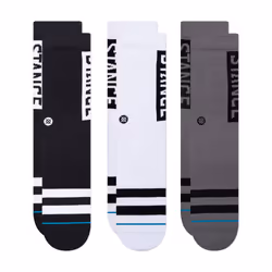 Stance The OG 3 Pack, Crew socks, Black, Grey, White, Adult, Male, M, Text pattern