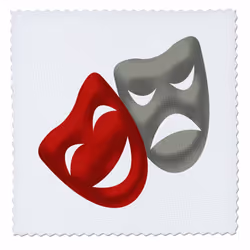 3dRose One Gray Drama Mask and One Red Drama Mask - Quilt Square  12 by 12-Inch (qs_222674_4)