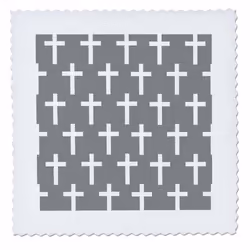 3dRose Charcoal Grey Christian Pattern White Religious Crucifix Crosses-Quilt Square 6 by 6-inch (qs_185491_2)