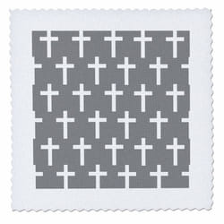3dRose Charcoal Grey Christian Pattern White Religious Crucifix Crosses-Quilt Square  6 by 6-inch (qs_185491_2)